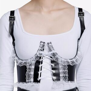 NWOT‎ Black & White Lace Underbust Corset Hot Topic Gothic Halloween Witchy